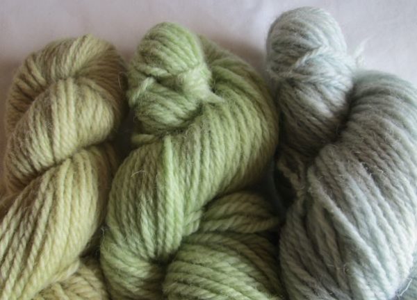 Shetland Aran blue and weld greens